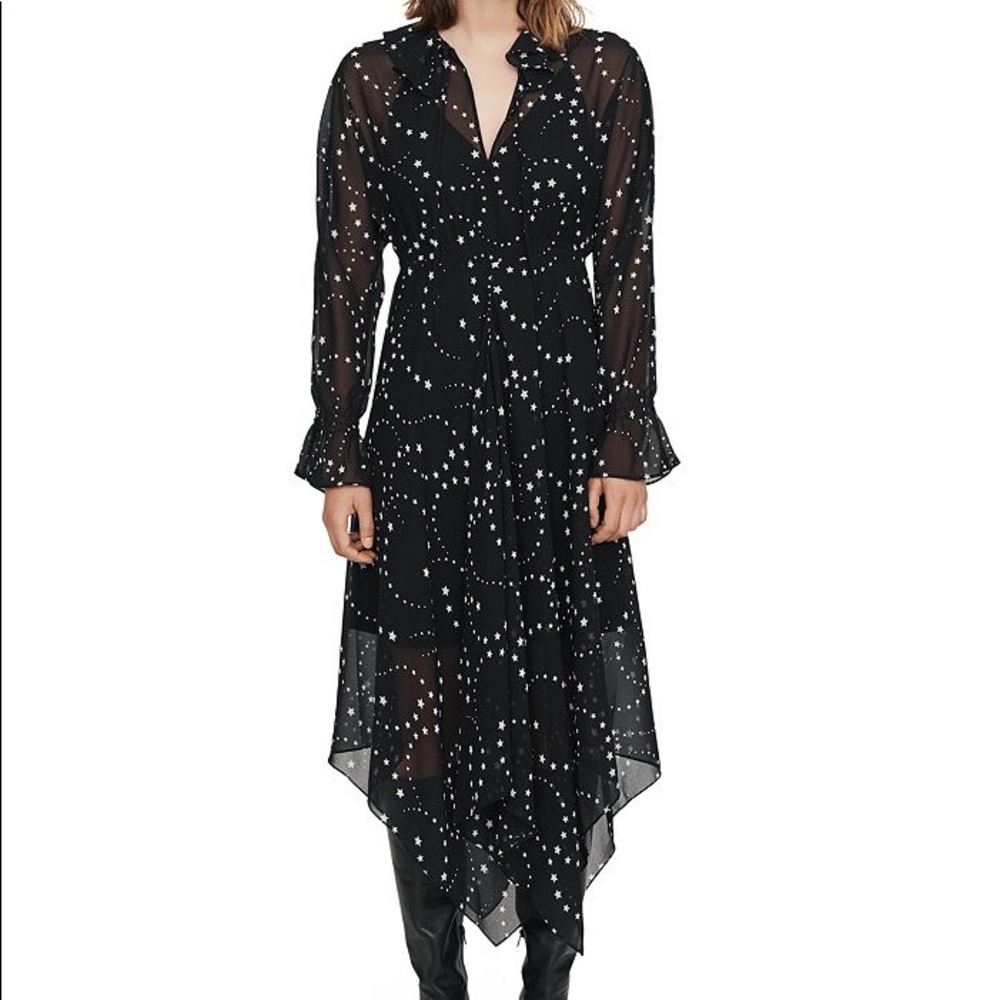 Maje Women's Black Retro Star Print Midi Dress b3b